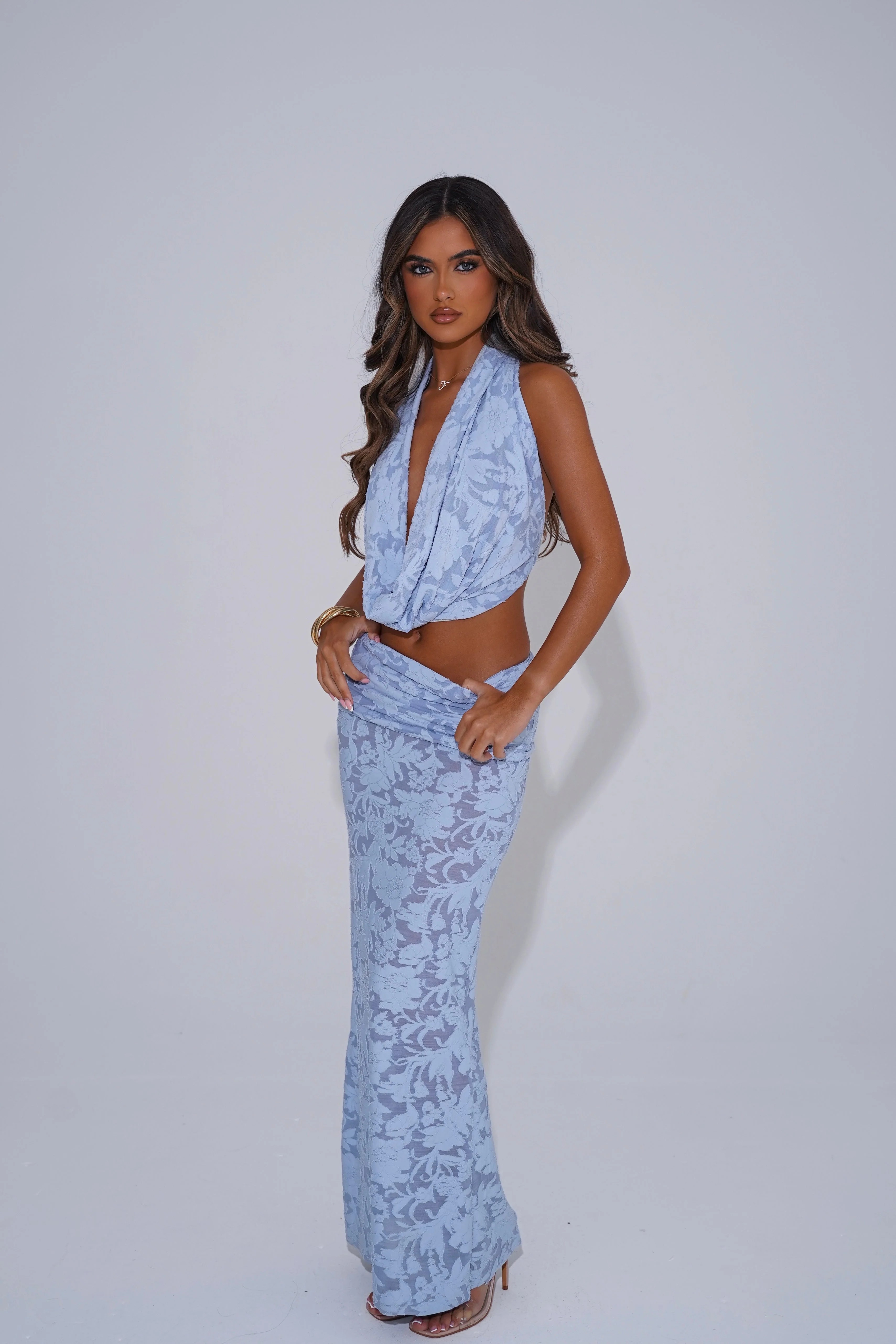 The fold over burnout maxi skirt - powder blue - Image 3