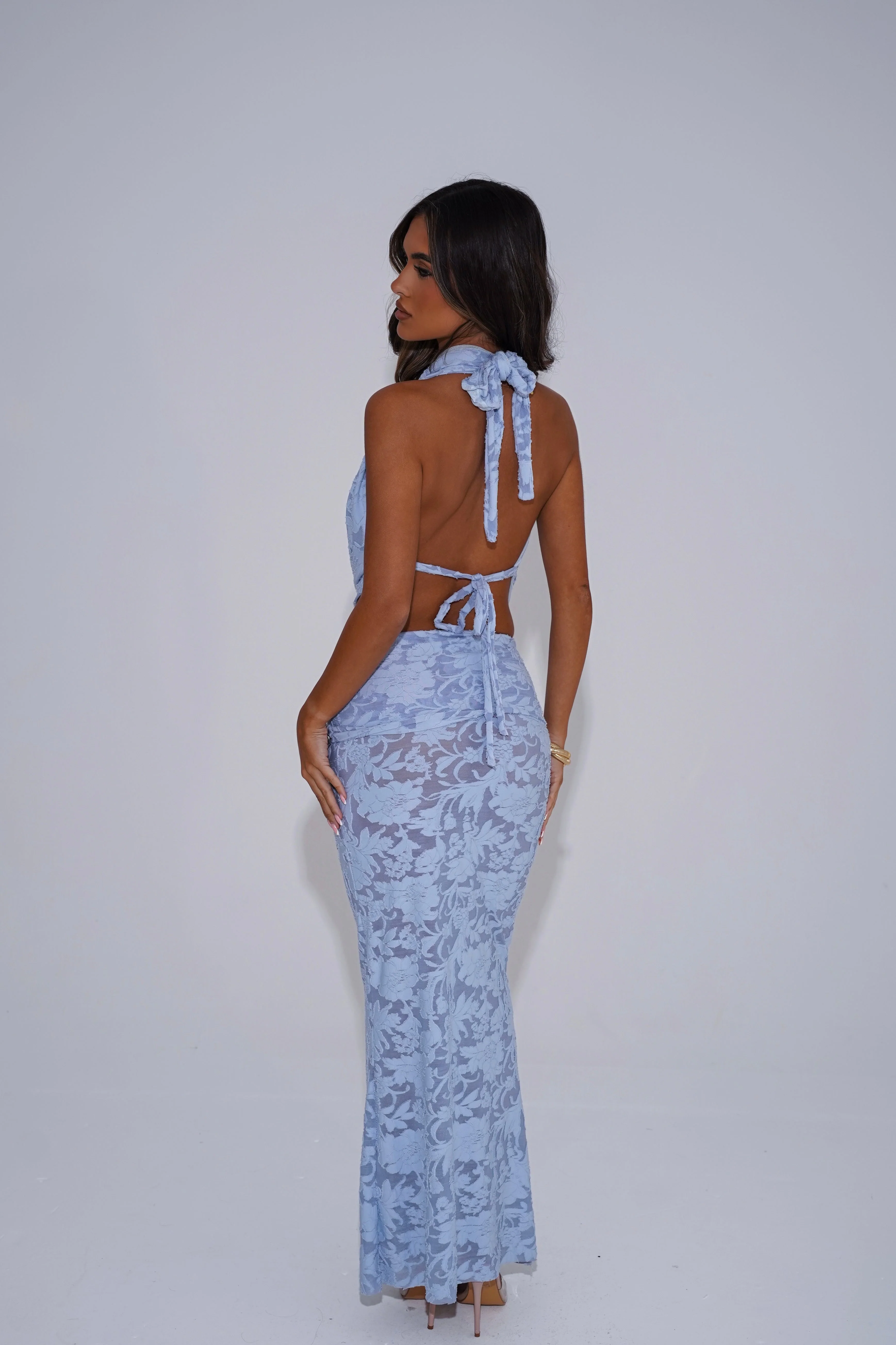 The fold over burnout maxi skirt - powder blue - Image 4
