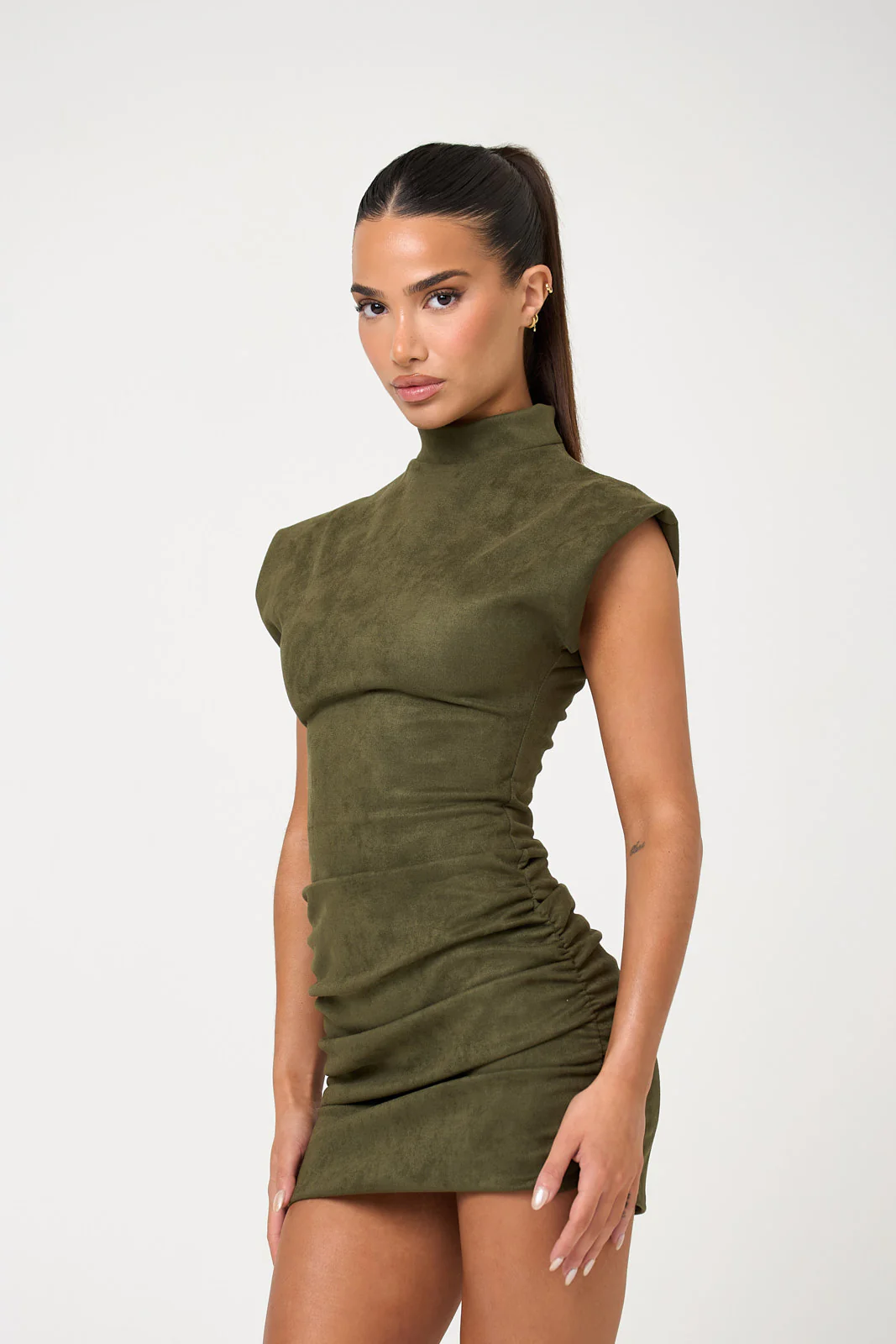 The high neck suede mini - khaki - Image 2