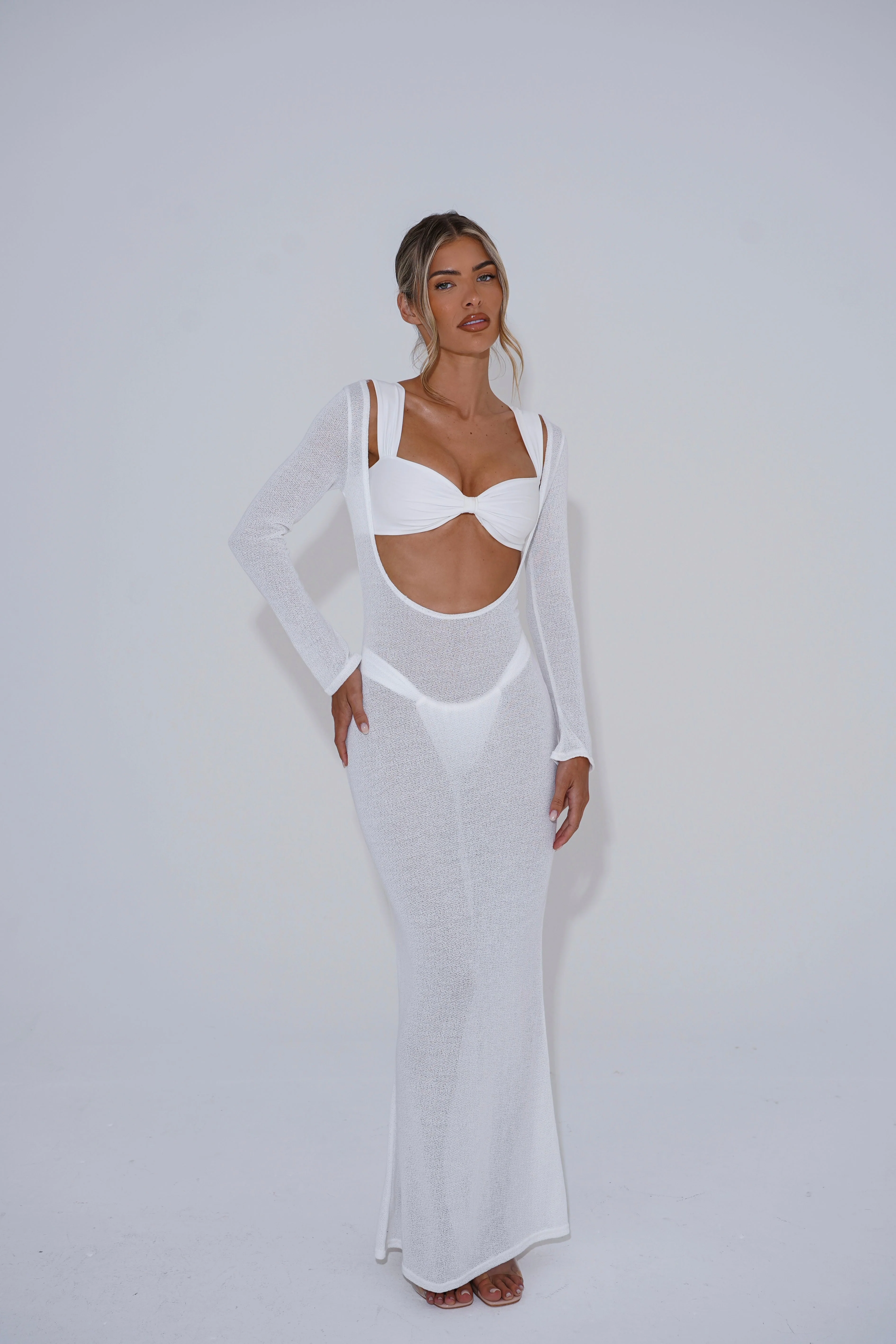 The knitted scoop dress - white