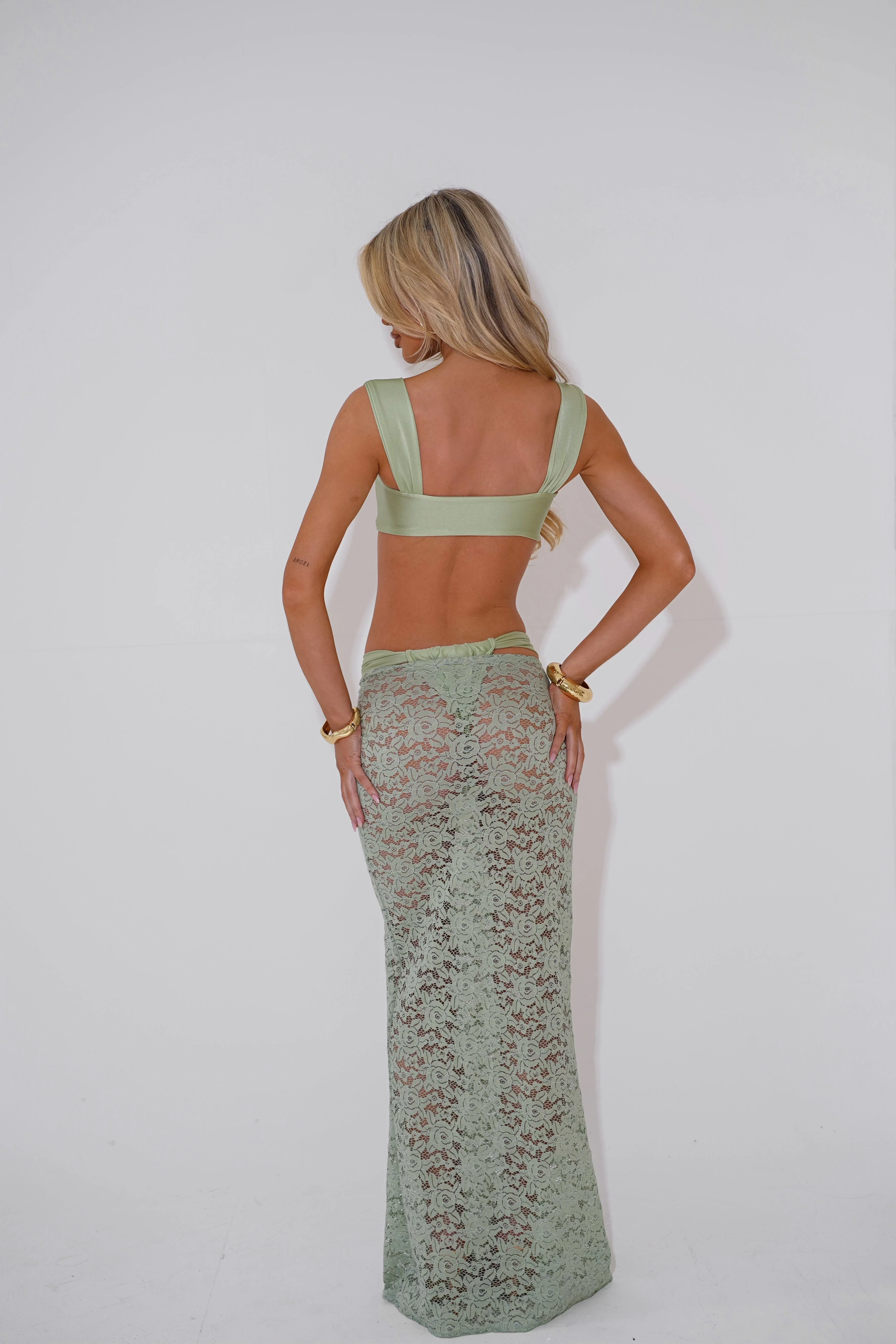 The lace maxi skirt - sage - Image 4