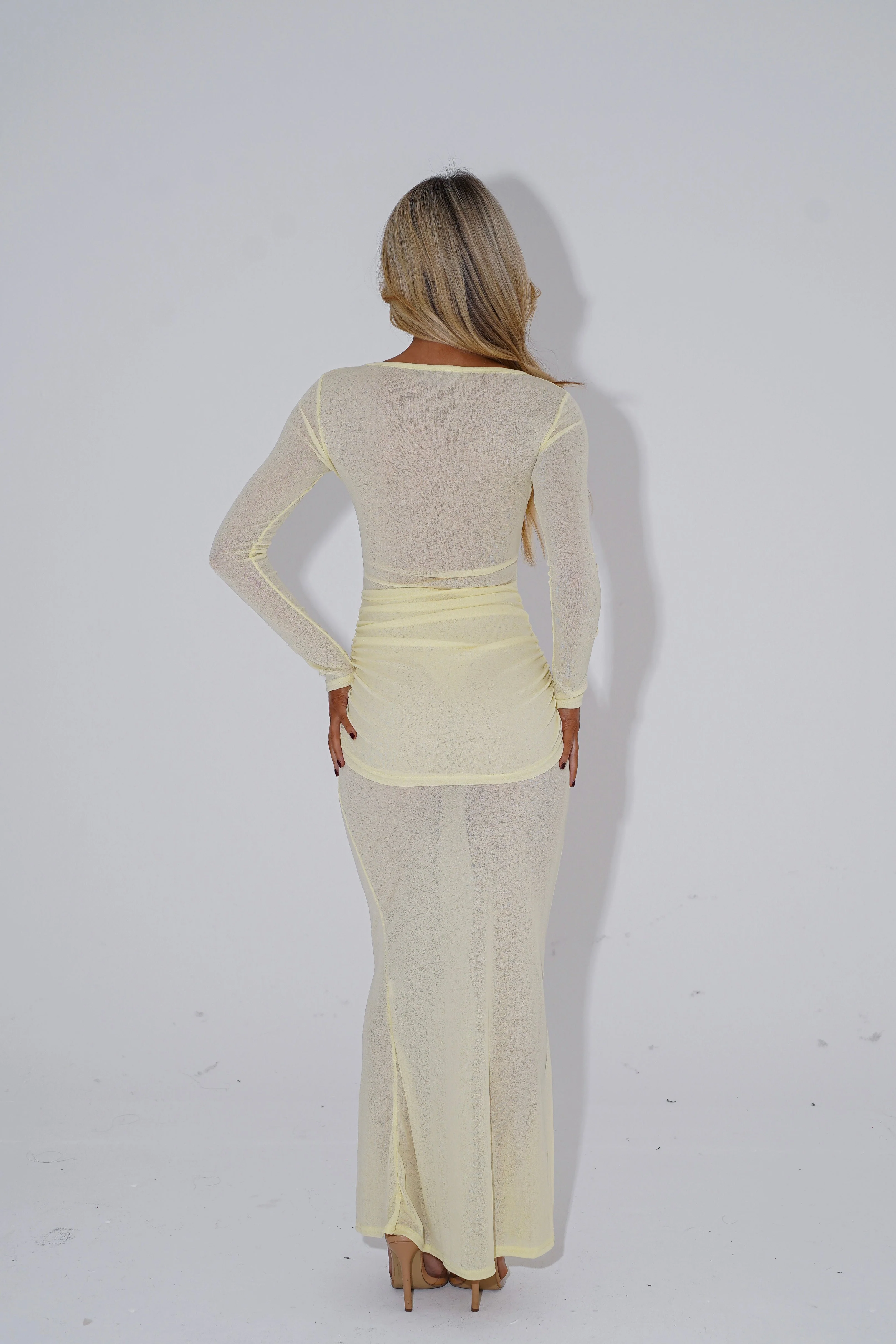 The long sleeve twist maxi dress - lemon - Image 4