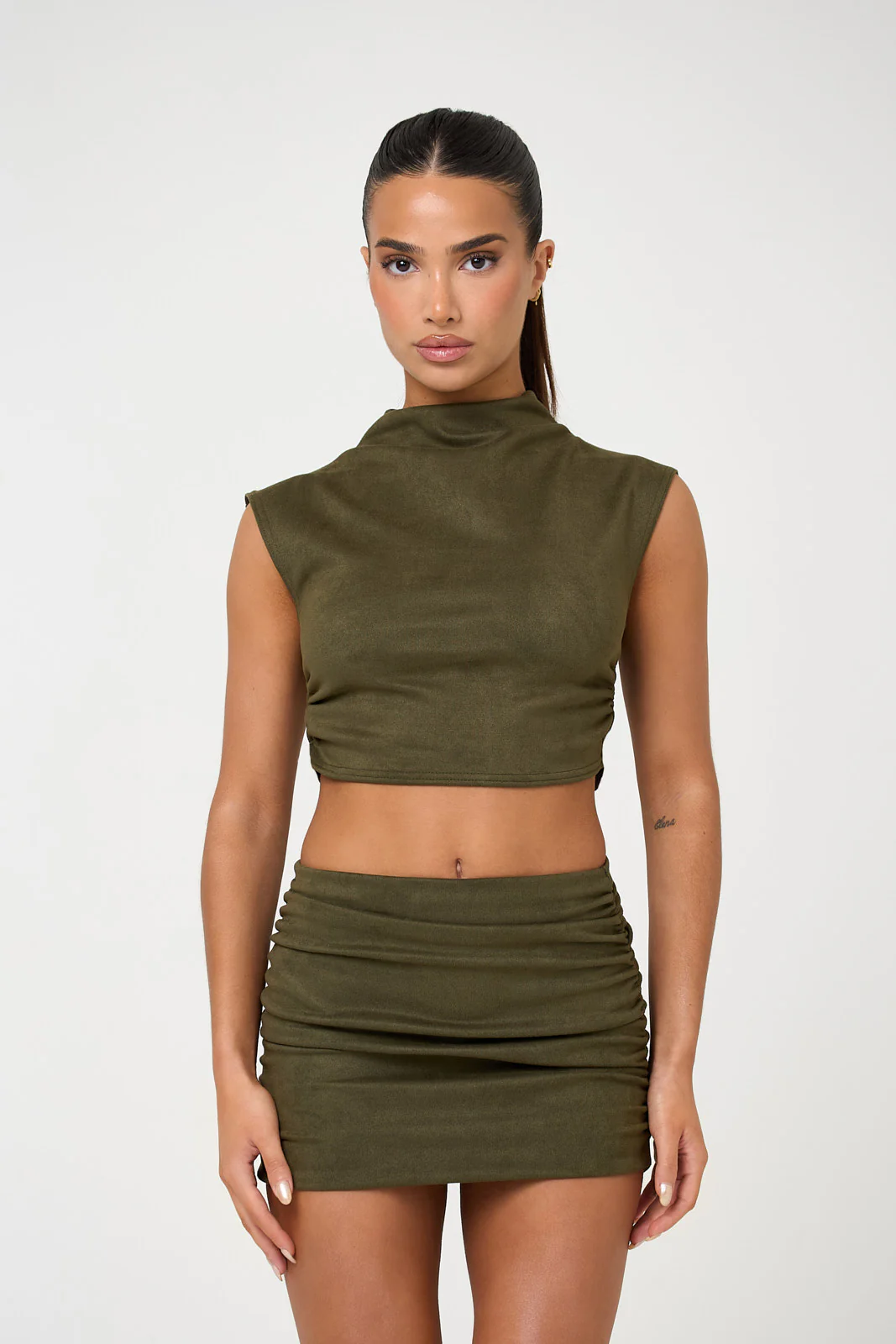 The ruched suede mini skirt - khaki - Image 2