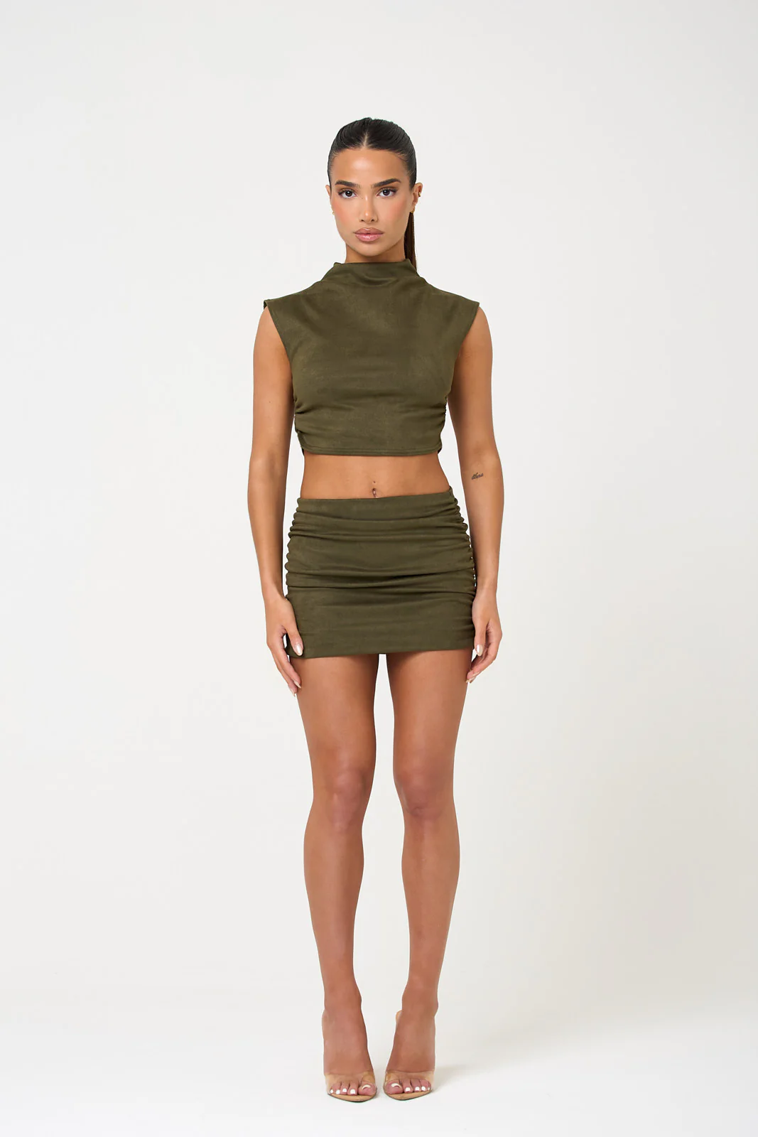 The ruched suede mini skirt - khaki - Image 3