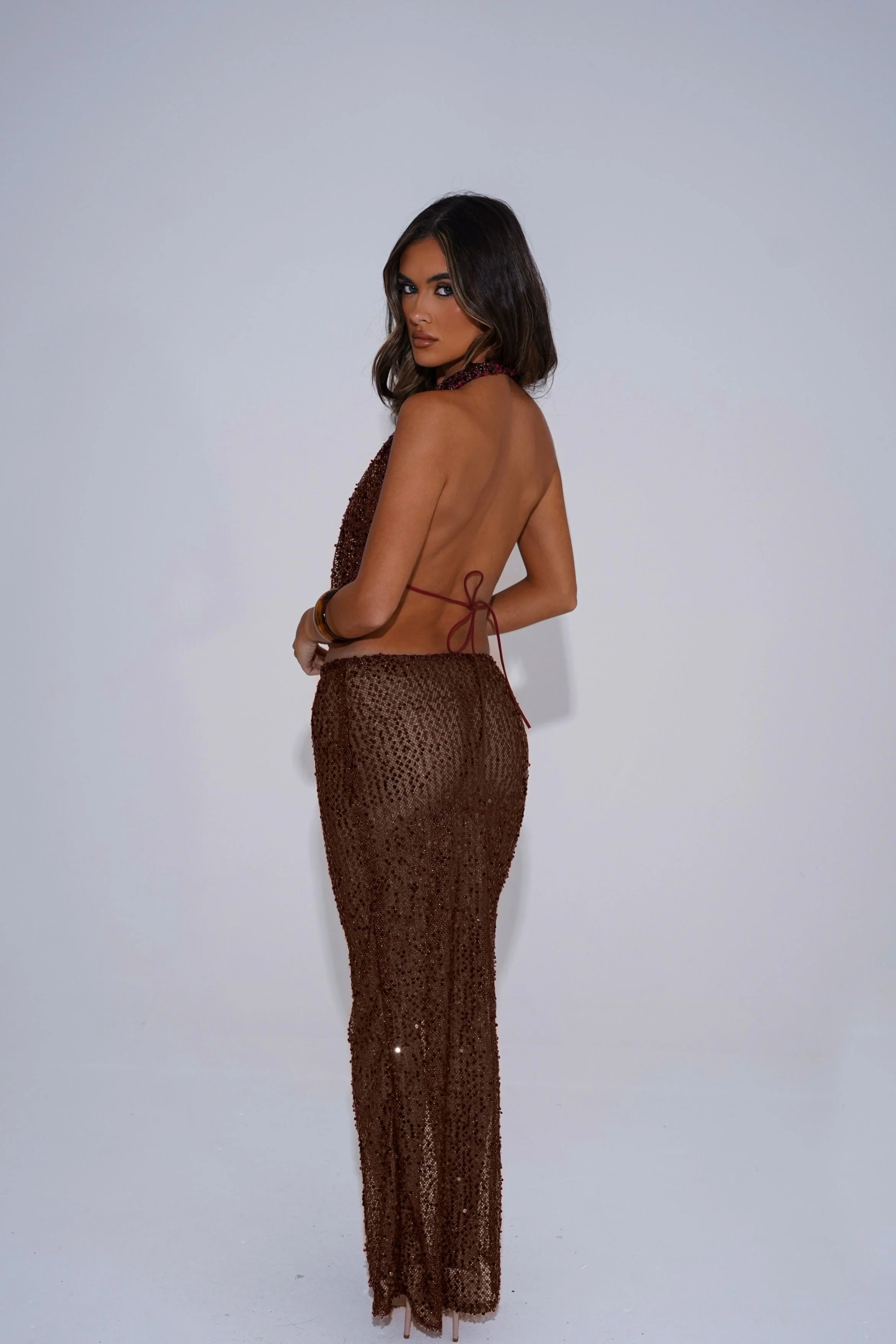 The sequin maxi skirt - chocolate - Image 4