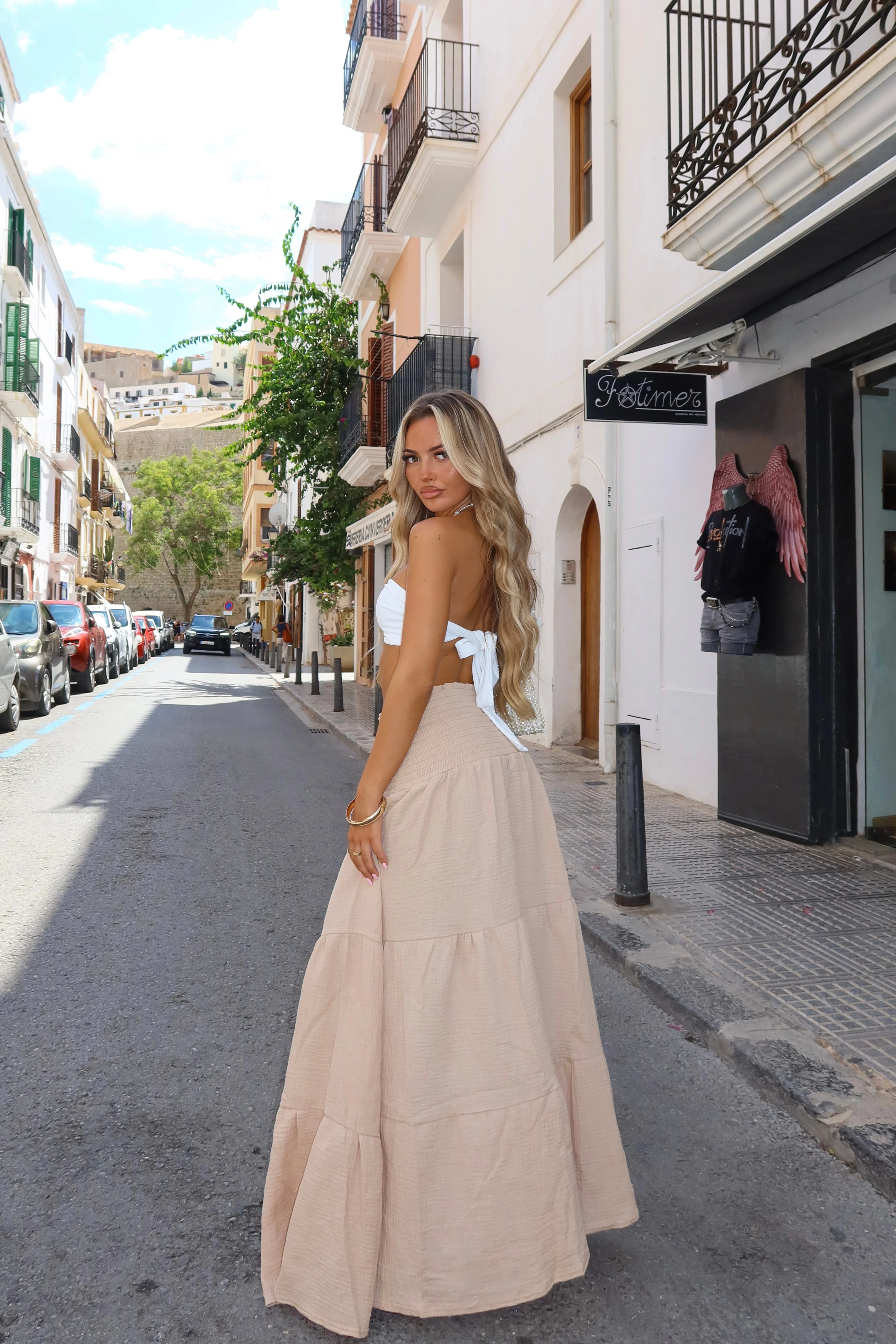 The shirred linen maxi skirt - stone - Image 4